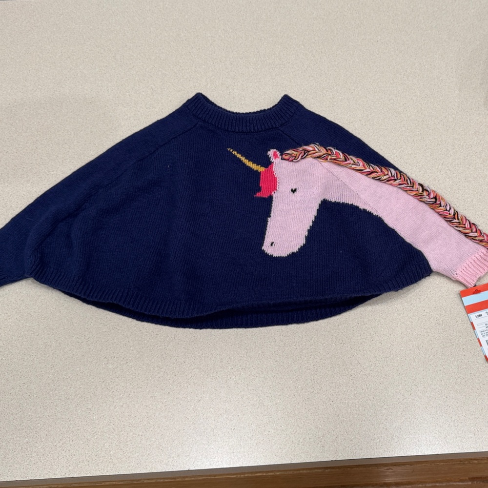 Cat & jack girls 12m  Pink and Navy Sweater with unicorn design